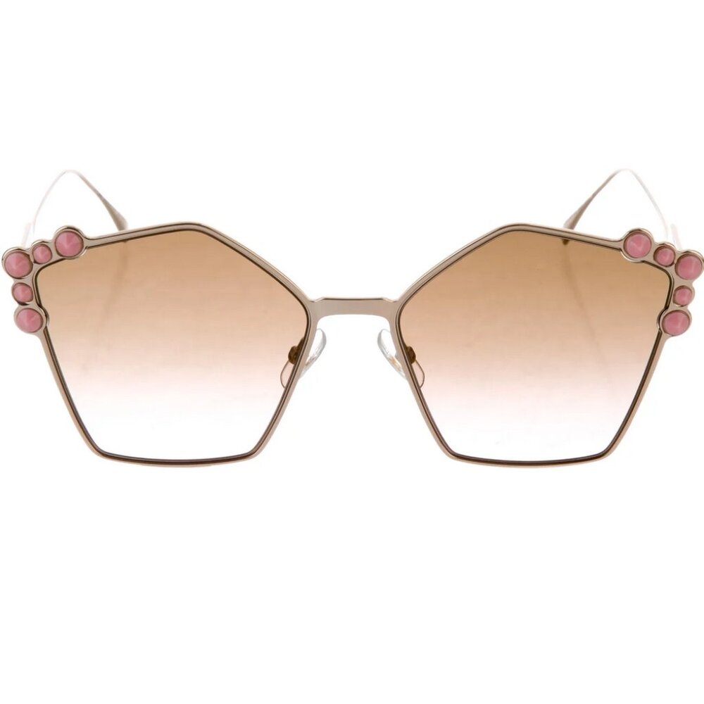 FENDI Designer Sunglasses FF0261/S Gold-Tone Metal Pink Stud Embellishments